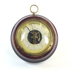 Pakabinamas barometras raudonmedžio ir žalvario rėme 12,5x15x4,5 cm