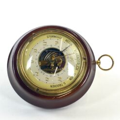 Pakabinamas barometras raudonmedžio ir žalvario rėme 12,5x15x4,5 cm