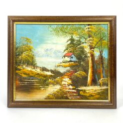 Guašu ant faneruotės tapytas gamtos peizažas 1x27x23 cm