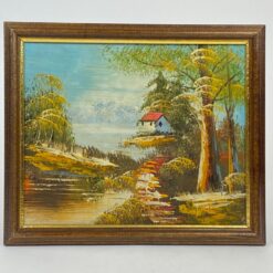 Guašu ant faneruotės tapytas gamtos peizažas 1x27x23 cm