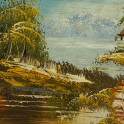 Guašu ant faneruotės tapytas gamtos peizažas 1x27x23 cm