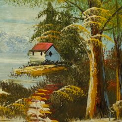 Guašu ant faneruotės tapytas gamtos peizažas 1x27x23 cm