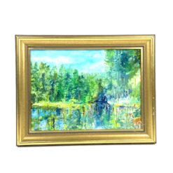 Guašu tapytas gamtos peizažas mediniame rėme 3x28x22 cm