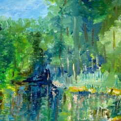 Guašu tapytas gamtos peizažas mediniame rėme 3x28x22 cm