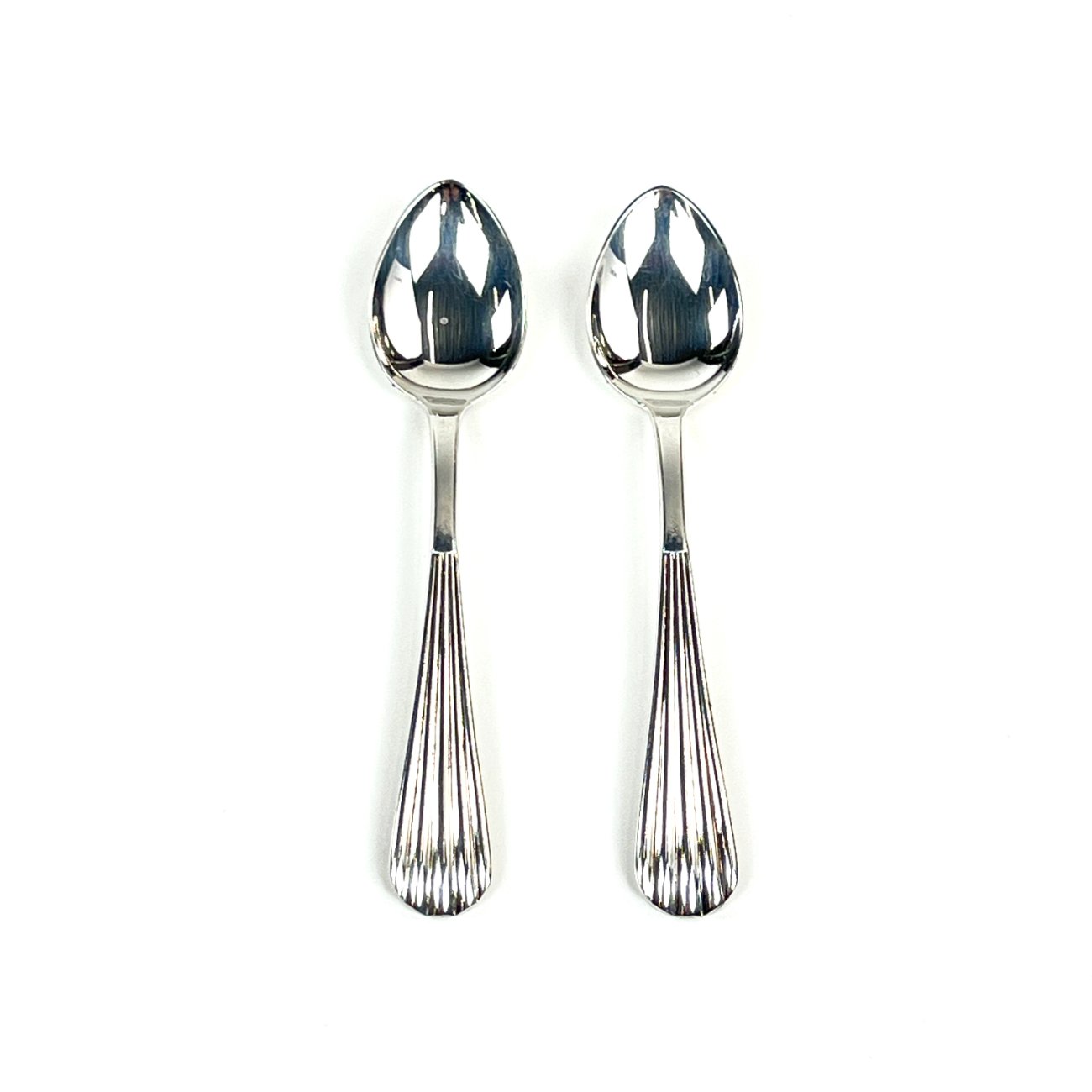 HN1710-stalo-irankiai-0 Grasoli-Werk Gebr. Grah Solingen sidabruoto metalo arbatiniai šaukšteliai 2 vnt. kompl. 2×10,5×1 cm