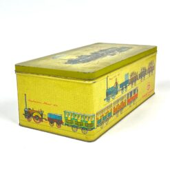 Vintažinė skardinė arbatos dėžė “Teekanne” su traukinių atvaizdais 19,5×38,5×14 cm