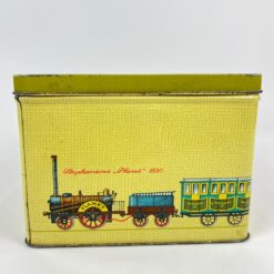 Vintažinė skardinė arbatos dėžė “Teekanne” su traukinių atvaizdais 19,5×38,5×14 cm