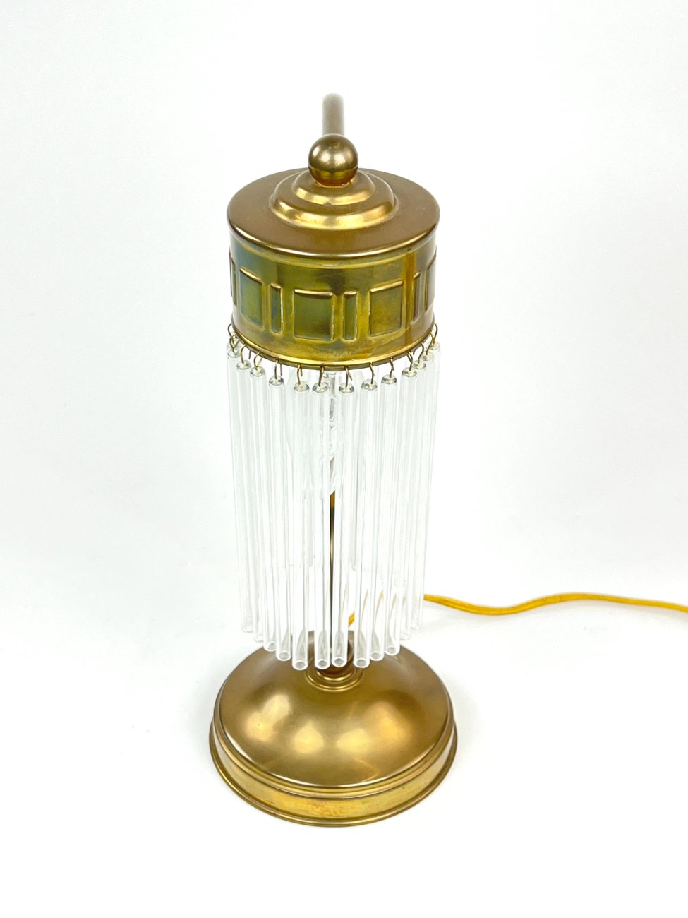 HN1714-staliniai-sviestuvai-7 Žalvarinis stalinis šviestuvėlis su stiklo karoliukais 12,5x15x32,5 cm