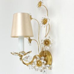 Žalvarinis sieninis “Palwa” šviestuvas su gėlių žiedų figūromis iš stiklo 18x20x40 cm