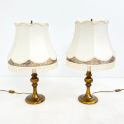 Žalvariniai staliniai šviestuvai tekstilės gaubtais 2 vnt. kompl. 43x43x70 cm