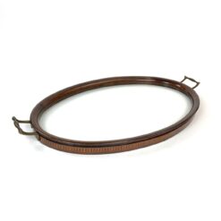 Ovalus ir inkrustuotas raudonmedžio padėklas su stiklu 38x68x5 cm