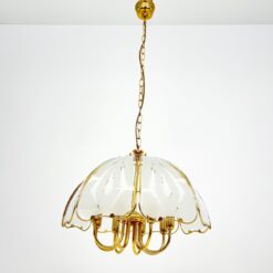 Aukso spalvos metalo pakabinamas šviestuvas su stiklu 59x59x130 cm