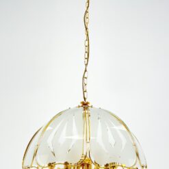 Aukso spalvos metalo pakabinamas šviestuvas su stiklu 59x59x130 cm