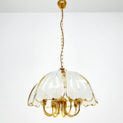 Aukso spalvos metalo pakabinamas šviestuvas su stiklu 59x59x130 cm