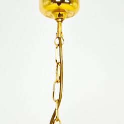 Aukso spalvos metalo pakabinamas šviestuvas su stiklu 59x59x130 cm