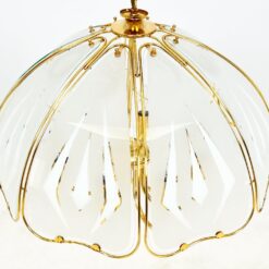 Aukso spalvos metalo pakabinamas šviestuvas su stiklu 59x59x130 cm