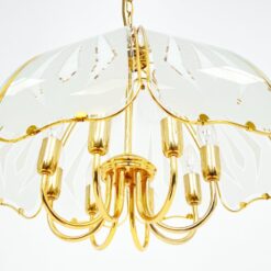 Aukso spalvos metalo pakabinamas šviestuvas su stiklu 59x59x130 cm