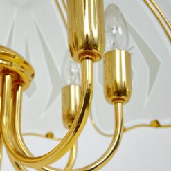 Aukso spalvos metalo pakabinamas šviestuvas su stiklu 59x59x130 cm