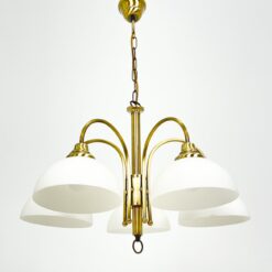 Žalvarinis Honsel Leuchten penkių šakų sietynas su stiklo gaubtais 60x60x77 cm