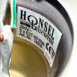 Žalvarinis Honsel Leuchten penkių šakų sietynas su stiklo gaubtais 60x60x77 cm