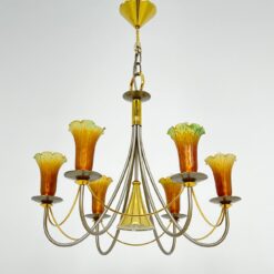 Asmuth Leuchten šešių šakų sietynas iš žalvario ir metalo su stiklo gaubteliais 62x62x80 cm