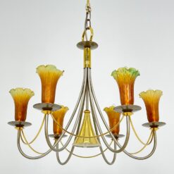 Asmuth Leuchten šešių šakų sietynas iš žalvario ir metalo su stiklo gaubteliais 62x62x80 cm