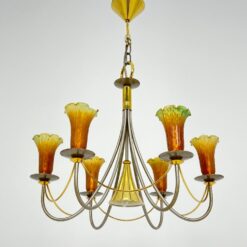 Asmuth Leuchten šešių šakų sietynas iš žalvario ir metalo su stiklo gaubteliais 62x62x80 cm