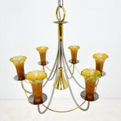 Asmuth Leuchten šešių šakų sietynas iš žalvario ir metalo su stiklo gaubteliais 62x62x80 cm