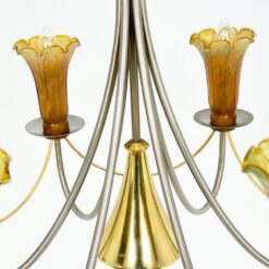 Asmuth Leuchten šešių šakų sietynas iš žalvario ir metalo su stiklo gaubteliais 62x62x80 cm