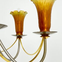 Asmuth Leuchten šešių šakų sietynas iš žalvario ir metalo su stiklo gaubteliais 62x62x80 cm