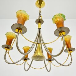 Asmuth Leuchten šešių šakų sietynas iš žalvario ir metalo su stiklo gaubteliais 62x62x80 cm