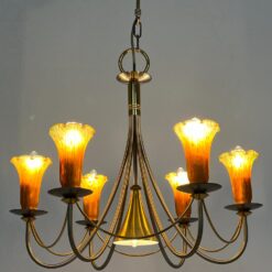 Asmuth Leuchten šešių šakų sietynas iš žalvario ir metalo su stiklo gaubteliais 62x62x80 cm