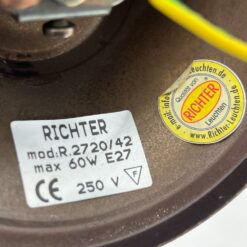 Žalvarinis pakabinamas Richter Leuchten šviestuvas stikliniu gaubtu 42x42x70 cm