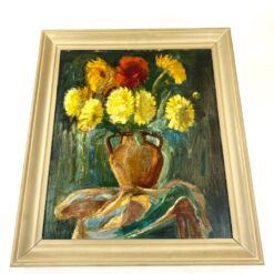 Gėlių natiurmortas mediniame pilkos spalvos rėme 4x57x66 cm