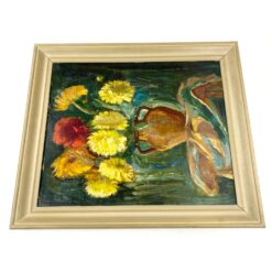 Gėlių natiurmortas mediniame pilkos spalvos rėme 4x57x66 cm