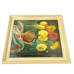 Gėlių natiurmortas mediniame pilkos spalvos rėme 4x57x66 cm