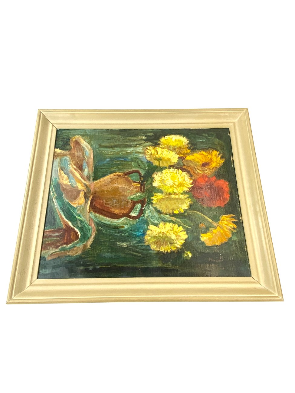 HN1807-natiurmortai-4 Gėlių natiurmortas mediniame pilkos spalvos rėme 4x57x66 cm