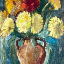 Gėlių natiurmortas mediniame pilkos spalvos rėme 4x57x66 cm