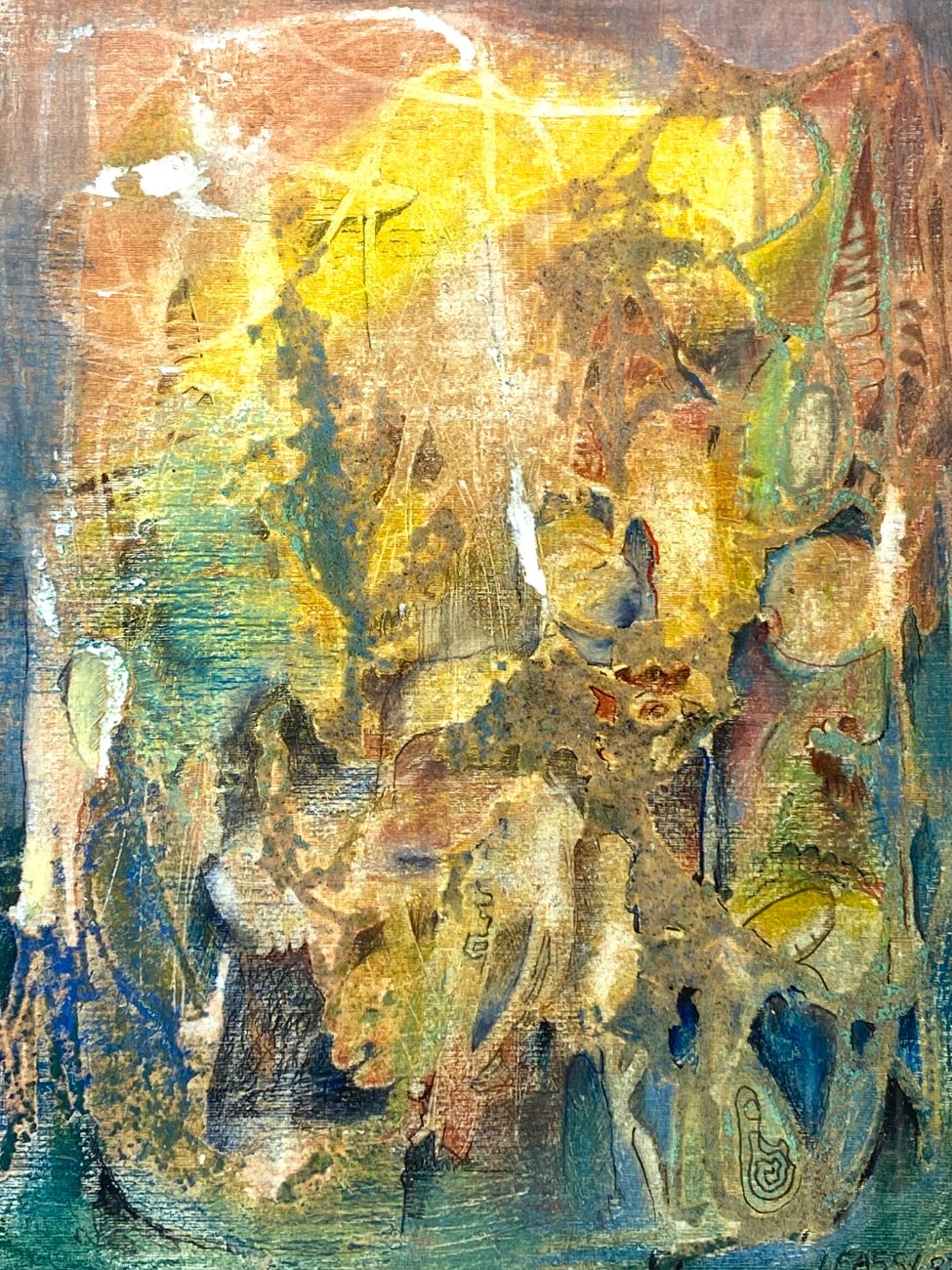 HN1816-abstrakcijos-5 Įrėmintas metaliniame rėme abstrakcijos darbas 2×50,5×61 cm