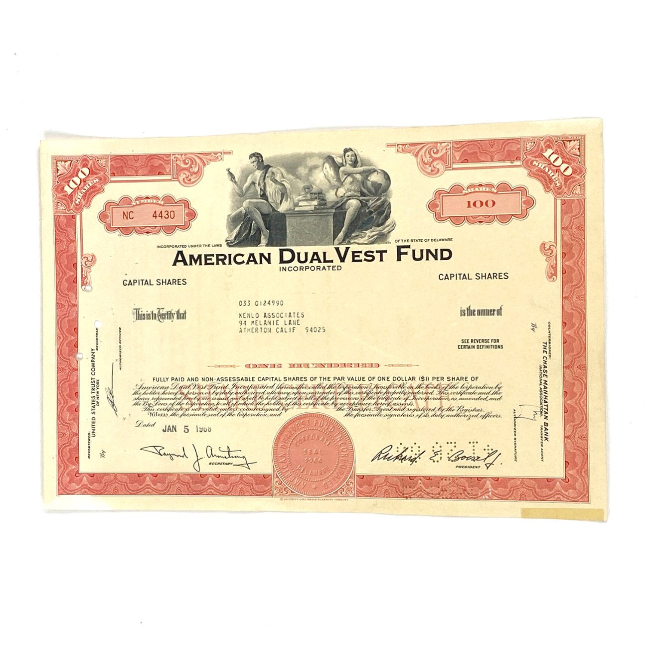 HN1829-kita-0 American Dual Vest Fund 100 vnt. akcijų sertifikatas 0,1×30,5×20,5 cm