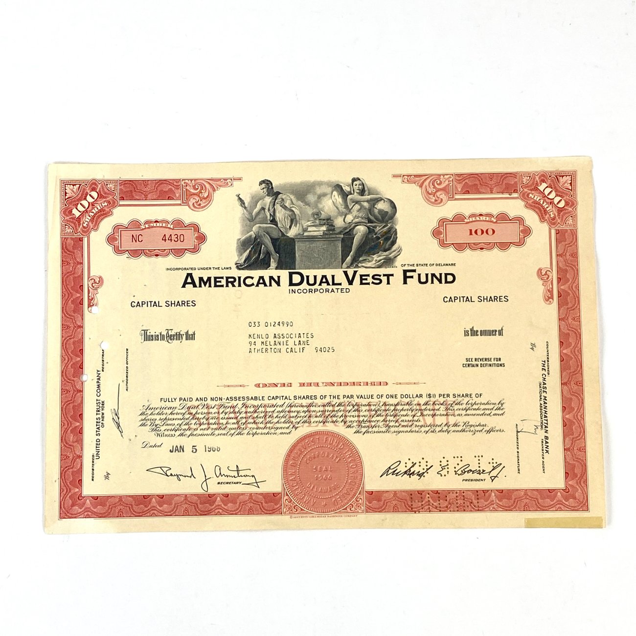 HN1829-kita-1 American Dual Vest Fund 100 vnt. akcijų sertifikatas 0,1×30,5×20,5 cm