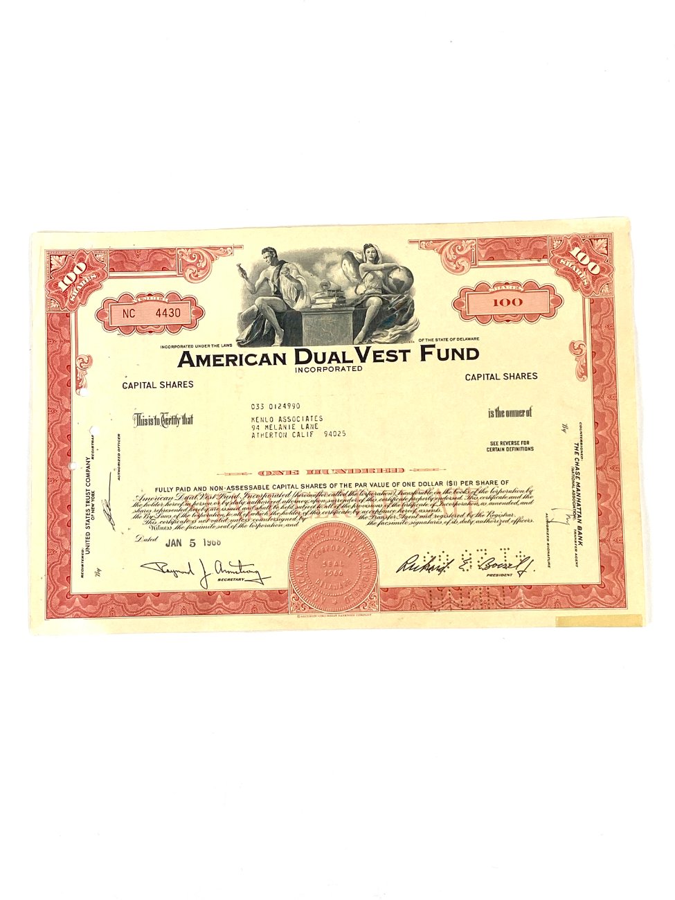 HN1829-kita-2 American Dual Vest Fund 100 vnt. akcijų sertifikatas 0,1×30,5×20,5 cm
