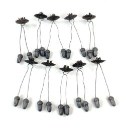 Pakabinamos žvakidės su gilės formos svareliais 10 vnt. komplektas 4x4x14 cm