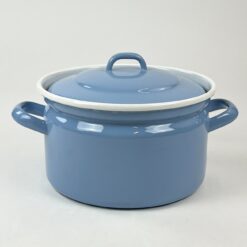 Emaliuotas metalinis žydros spalvos puodas su dangčiu 26x34x20 cm