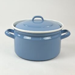 Emaliuotas metalinis žydros spalvos puodas su dangčiu 26x34x20 cm