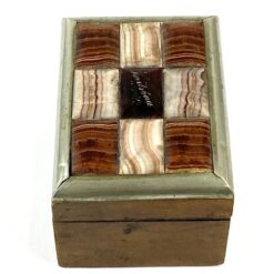 Senovinė medinė dėžutė su Karlsbad Sprudelstein akmeniu 6x8x5 cm