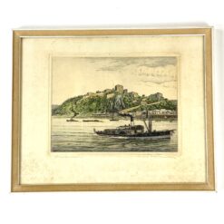 Spalvotas grafikos darbas "Ehrenbreitstein" mediniame rėme su stiklu 2x32x26 cm