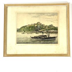 Spalvotas grafikos darbas “Ehrenbreitstein” mediniame rėme su stiklu 2x32x26 cm