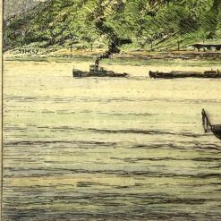 Spalvotas grafikos darbas “Ehrenbreitstein” mediniame rėme su stiklu 2x32x26 cm