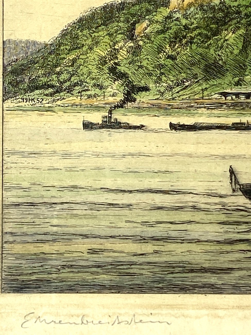 HN1894-grafika-ir-printai-5 Spalvotas grafikos darbas “Ehrenbreitstein” mediniame rėme su stiklu 2x32x26 cm